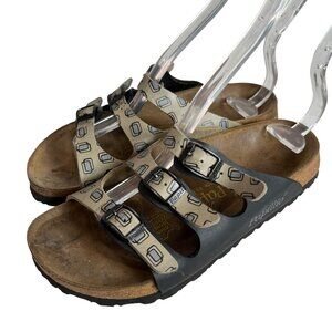 Papillio Birkenstock Florida sandals EU 36 5 5.5 black beige geometric slides